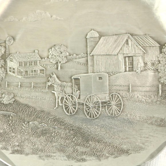 Wendell August Forge Coasters Amish Horse Coming Home Fall Harvest Aluminum - Picture 3 of 12